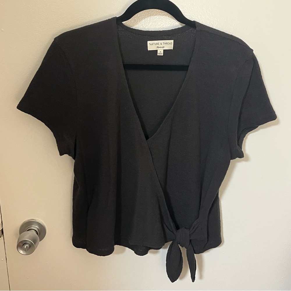 Madewell Black Tie-Front Blouse Size M